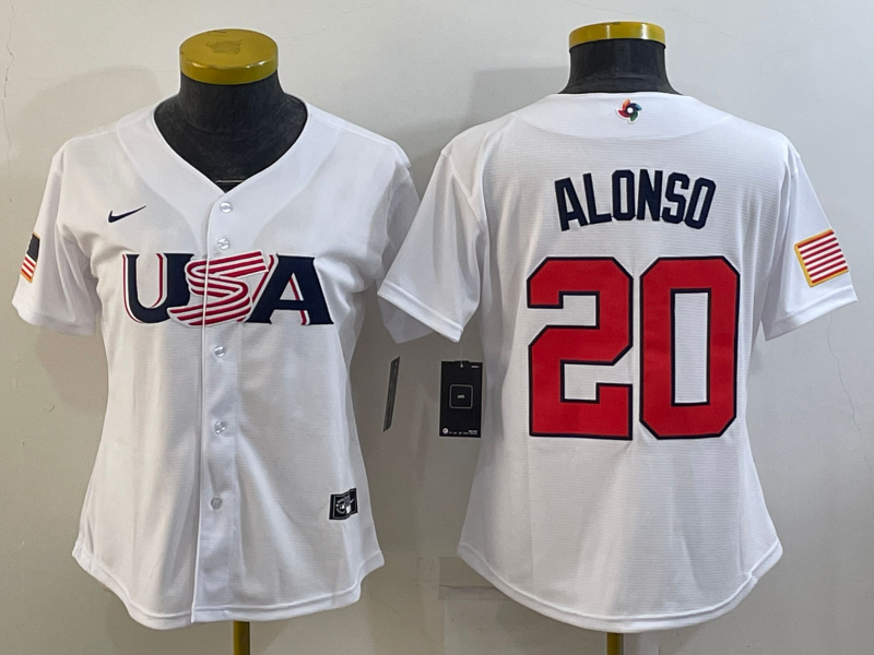 Women's White USA Baseball #20 Pete Alonso 2023 World Baseball Classic Stitched Jersey(Run Small)
